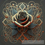 Black Geometric Rose Embellished With Intricate Detailing And Elegant Rings Ai Artwork