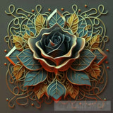 Black Geometric Rose Embellished With Intricate Detailing And Elegant Rings Ai Artwork