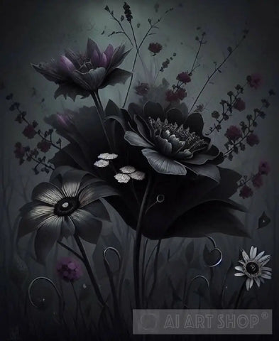 Black Gothic Flowers Ai Artwork