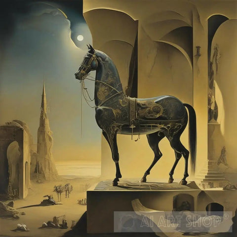 Black Horse In The Night Surrealism Ai Art