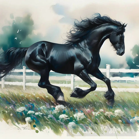 Black Horse Running Animal Ai Art