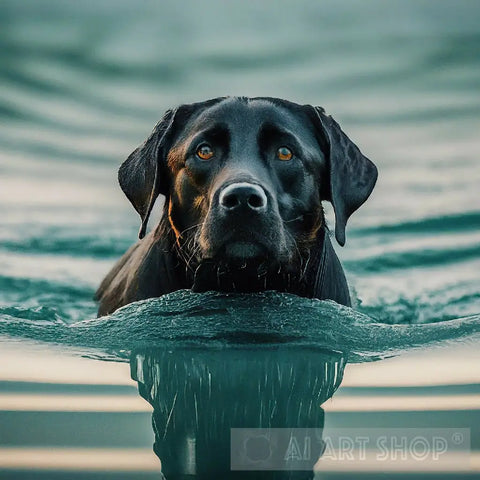 Black Labrador Retriever Swimming Animal Ai Art