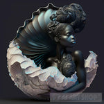 Black Mermaids In Seashells Ai Artwork