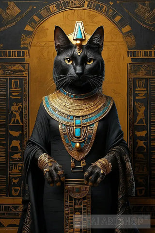 Black Slim Cat Dressed Like An Egyptian Pharaoh Animal Ai Art