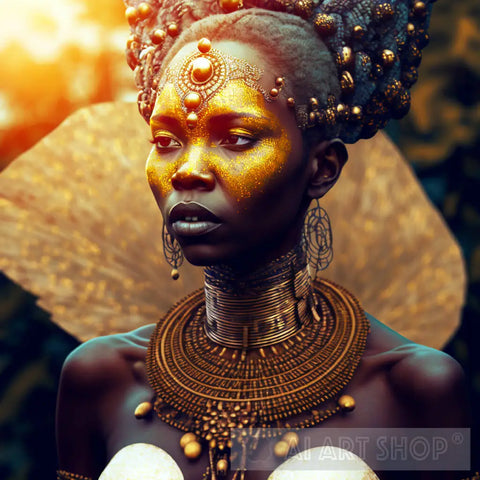 Black Warrior Queen With Powerful Gaze Machine Learning Generated Ai Image Of A Futuristic African