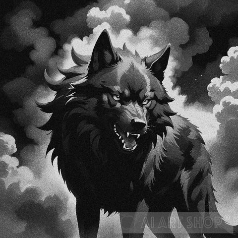 Black Wolf Against The Background Of A Cloud Smoke Ai Artwork