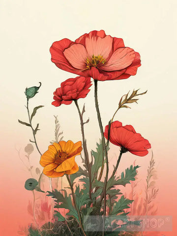 Blaze Of Beauty: Red And Orange Poppies Ai Painting