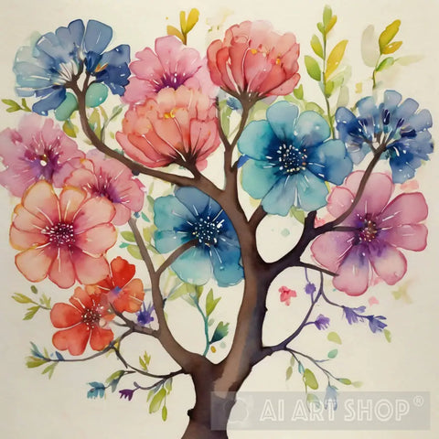 Blooming Beauty: A Watercolor Tree Ai Artwork