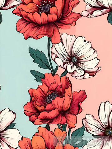 Blooming Elegance: Seamless Floral Pattern In Red And White Ai Painting