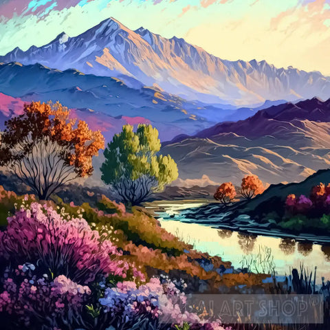 Blooming Morning In The Mountains Landscape Ai Art