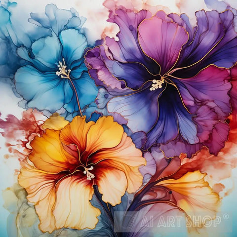 Blossoms In Ink: Ethereal Floral Impressions Ai Painting