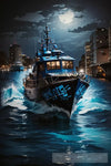 Blue And Black War Boat At Night Ai Artwork