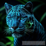 Blue Cat Neon Panther Animal Feline Animal Ai Art