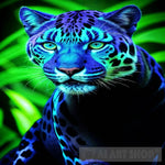 Blue Cat Neon Panther Animal Feline Animal Ai Art