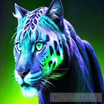 Blue Cat Neon Panther Animal Feline Animal Ai Art