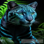 Blue Cat Neon Panther Animal Feline Animal Ai Art