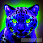 Blue Cat Neon Panther Animal Feline Animal Ai Art