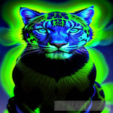 Blue Cat Neon Panther Animal Feline Animal Ai Art