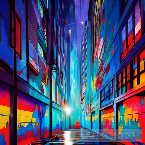 Blue City At Night Abstract Ai Art