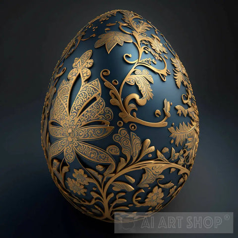 Blue Easter Egg With Golden Ornaments Ai Artwork