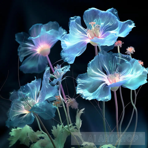 Blue Flowers With Waving Movements Ai Artwork