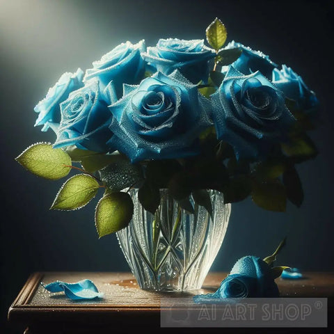 Blue Roses In A Vase Still Life Ai Artwork