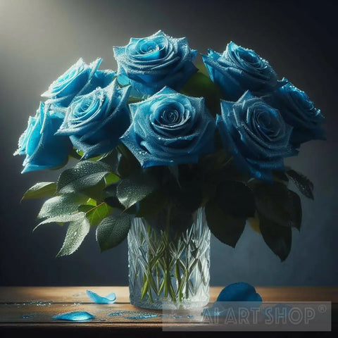 Blue Roses With Fallen Petals Ai Artwork