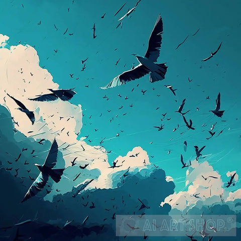 Blue Sky And Birds#1 Abstract Ai Art