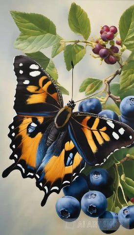 Blueberries And Butterfly Nature Ai Art