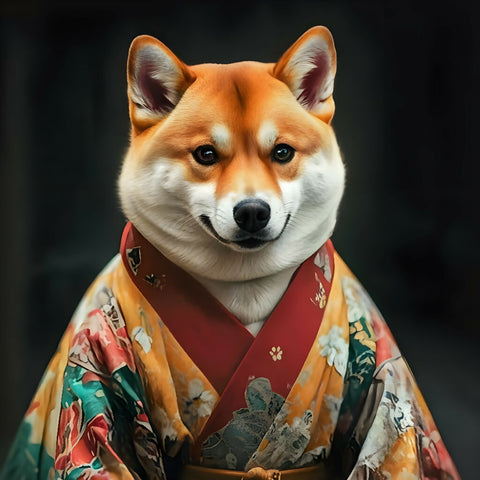 Japanese, Dog, Shiba Inu, Kimono, Cute, Funny, Realistic, Illustrat