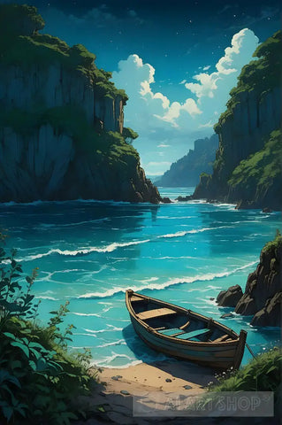 Boat Sea And Mountains Landscape Ai Art