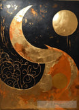 Bold Painting With Sun And Moon In Black Gold Copper. Abstract Ai Art