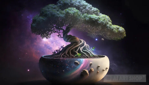 Bonsai Pot In Galaxy Nature Ai Art