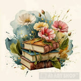 Books And Flowers Ai Artwork