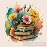 Books And Flowers Ai Artwork