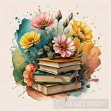 Books And Flowers Ai Artwork