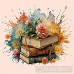 Books And Flowers Ai Artwork