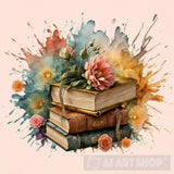 Books And Flowers Ai Artwork