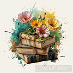 Books And Flowers Ai Artwork