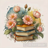 Books And Flowers Ai Artwork