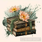 Books And Flowers Ai Artwork