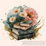 Books And Flowers Ai Artwork