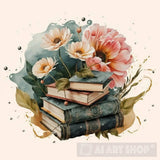 Books And Flowers Ai Artwork