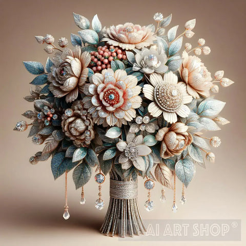 Bouquet Of Flowers With Diamond Ai Artwork