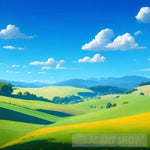 Bright Landscape With Rolling Hills All This Under A Blue Sky Landscape Ai Art