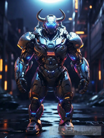 Bull In Cyborg Body #1 Ai Artwork