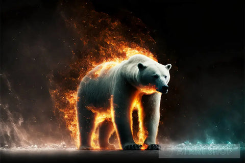 Burning Fire Animal Polar Bear Animal Ai Art