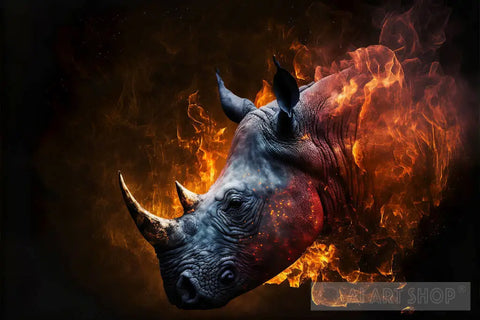 Burning Fire Animal Rhino Animal Ai Art