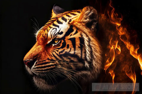 Burning Fire Animal Tiger Animal Ai Art