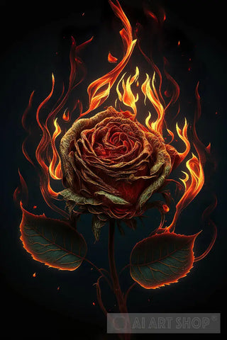 Burning Red Rose Nature Ai Art